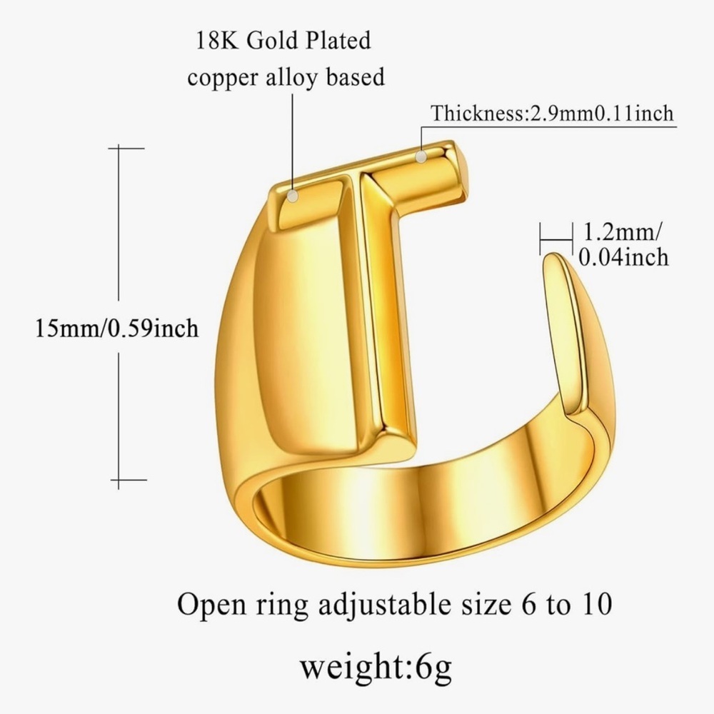 Initials Gold Adjustable Open Ring - Picture 3 of 3